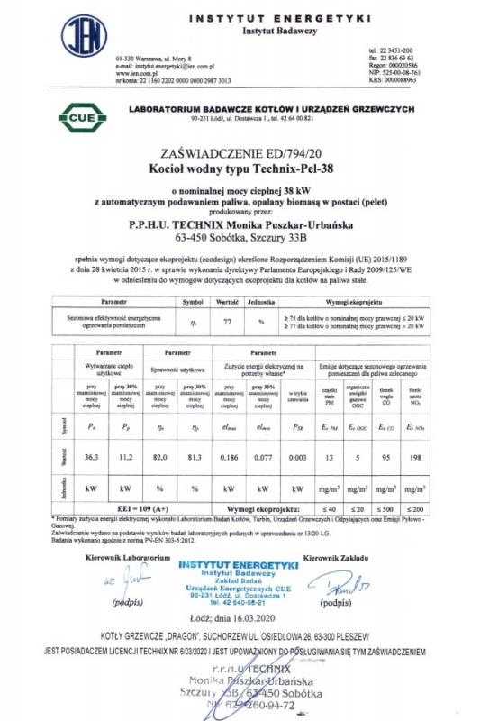 zaswiadczenie-DRAGON-V-PLUS-PEL-38KW-ekoprojekt